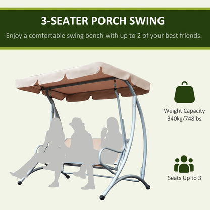 Garden Swing Chair Patio Hammock 3 Seater Seat Bench Adjustable Canopy Beige