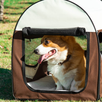 Cat Carrier, Dog Carrier, Dog Travel Crate, Folding, w/Soft Cushion Mesh Window Fabric 81Lx56Wx66Hcm-Brown