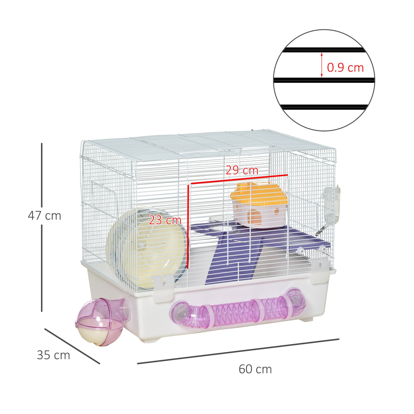 Hamster House, 2 Tier, Gerbil Rodent House Small Animal Habitat w/Exercise Wheels Tunnel Tube Water Bottle Dishes Ladder, White