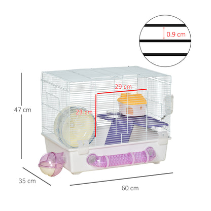 Hamster House, 2 Tier, Gerbil Rodent House Small Animal Habitat w/Exercise Wheels Tunnel Tube Water Bottle Dishes Ladder, White