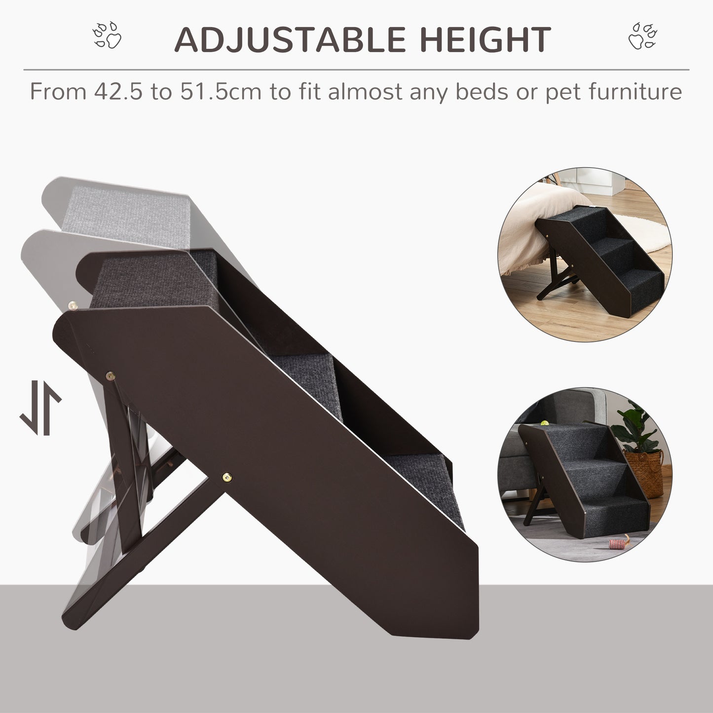 Puppy Steps for Bed, Pet-3 Steps Ladder Ramp-Dark Brown