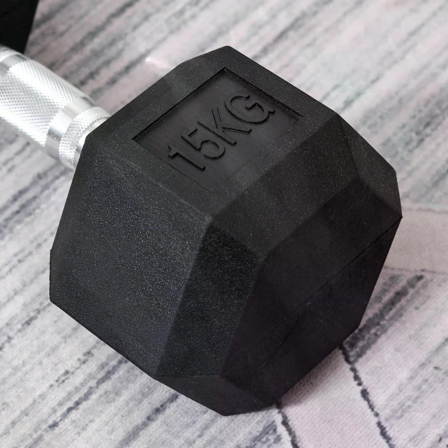 15KG Single Rubber Dumbbell Weights Body Power Hex Home Gym Workout Fitness Hand Dumbbell