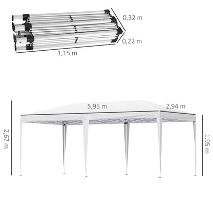 Pop Up Gazebo Double Roof Foldable Canopy Tent Wedding Awning Canopy w/ Carrying Bag 6 m x 3 m x 2.65 m White