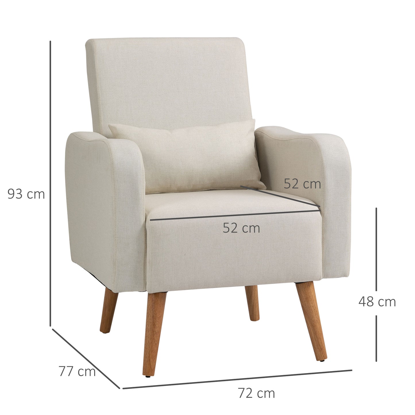 Single Seater Sofa, Fabric, Nordic Accent Living Room Chairs-Cream White