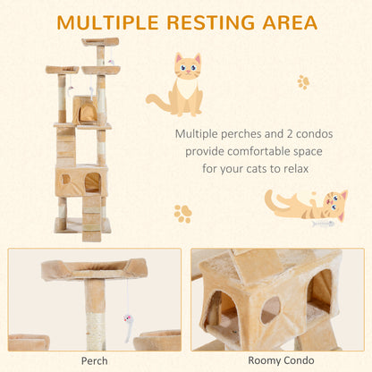 170cm Cat Tree Cat Tower Scratching Post Portable Climbing Tree Activity Center Cream