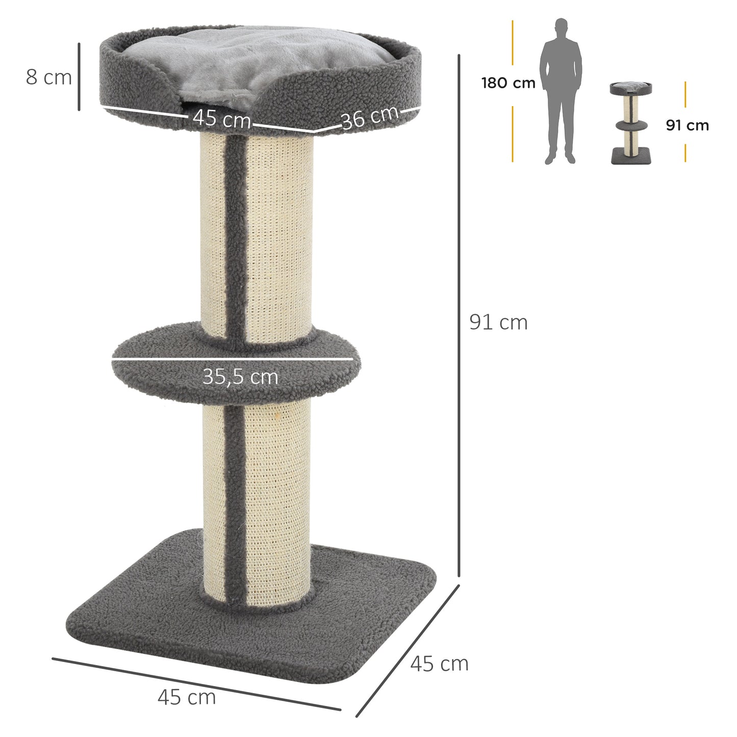 81cm Cat Tree Cat Tower Scratching Post Climbing Tree w/Removable Cushion for Kitten Activity Center Grey