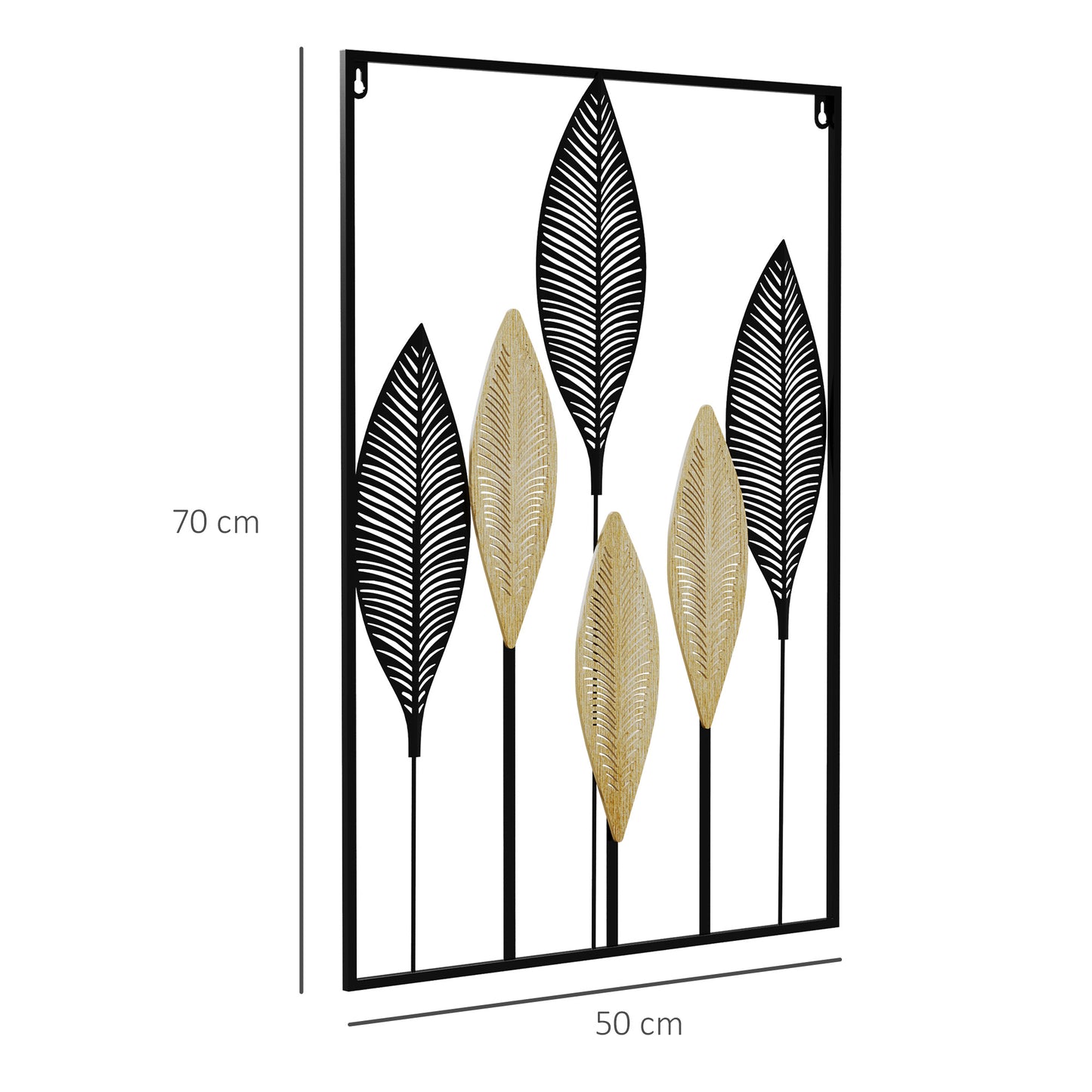 3D Metal Wall Art Modern Banana Leaves Hanging Wall Sculpture Home Decor for Living Room Bedroom Dining Room, Black Beige