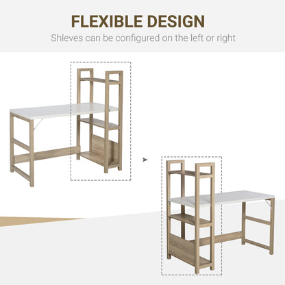 Corner Desk with Storage, Computer Desk with Bookshelf, for Home Study, Office, White Wood Grain