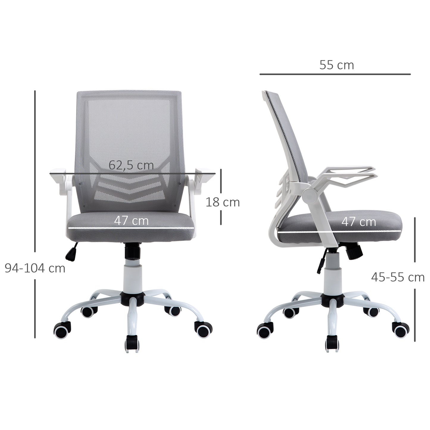 Mesh Office Chair Swivel Task Computer Desk Chair for Home with Lumbar Back Support, Adjustable Height, Flip-Up Arm, Grey