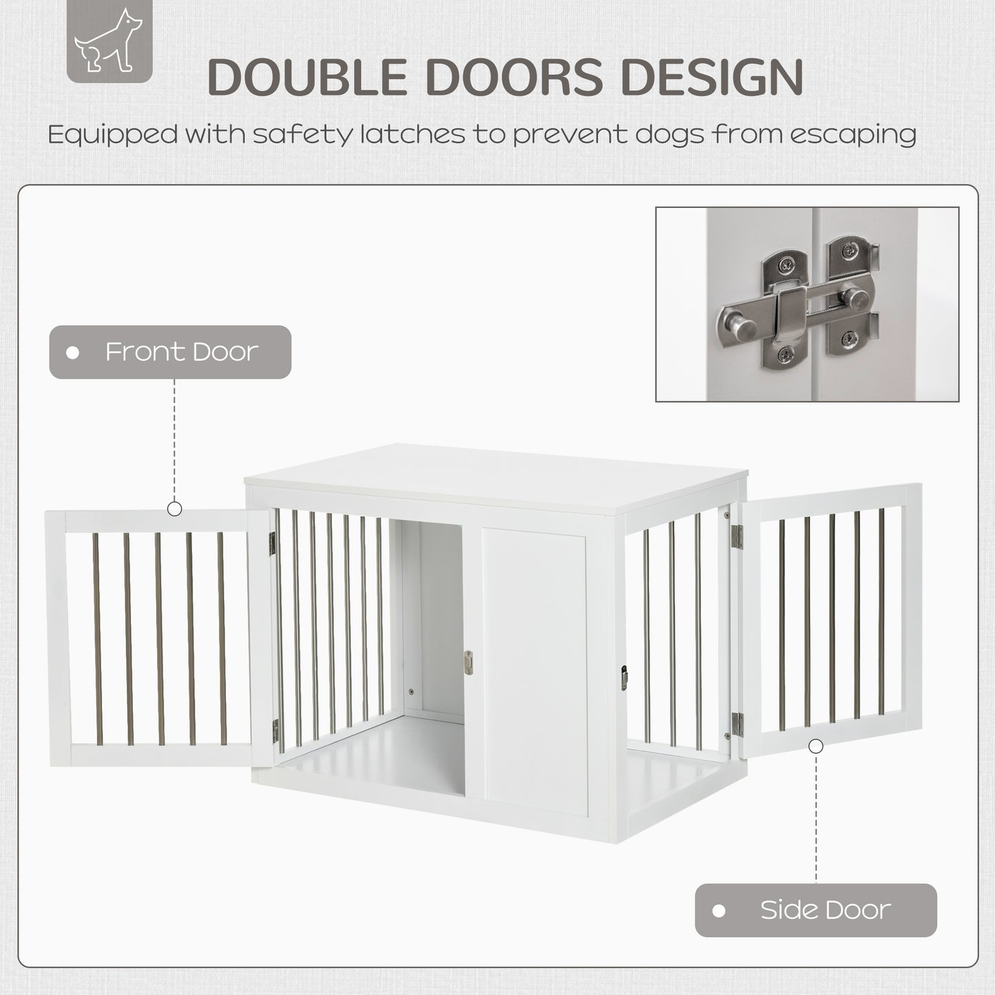 Wooden Dog Cage, with Two Lockable Doors, for Medium Dogs - White