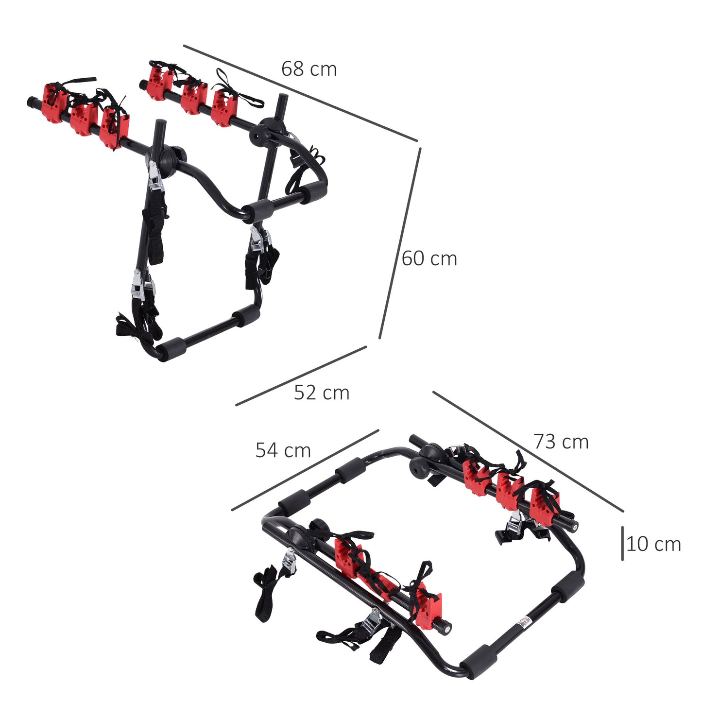 Foldable 3 Bike Carrier Car Back Mount Bicycle Rack Trunk SUV Universal Straps