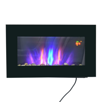 1000W Wall Mounted Tempered Glass Electric Fireplace Heater Black