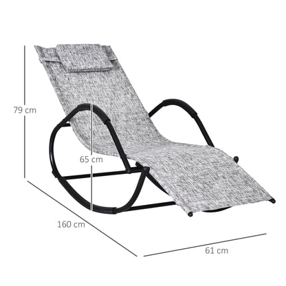 Steel Frame Zero Gravity Rocking Lounge Chair w/ Pillow Grey