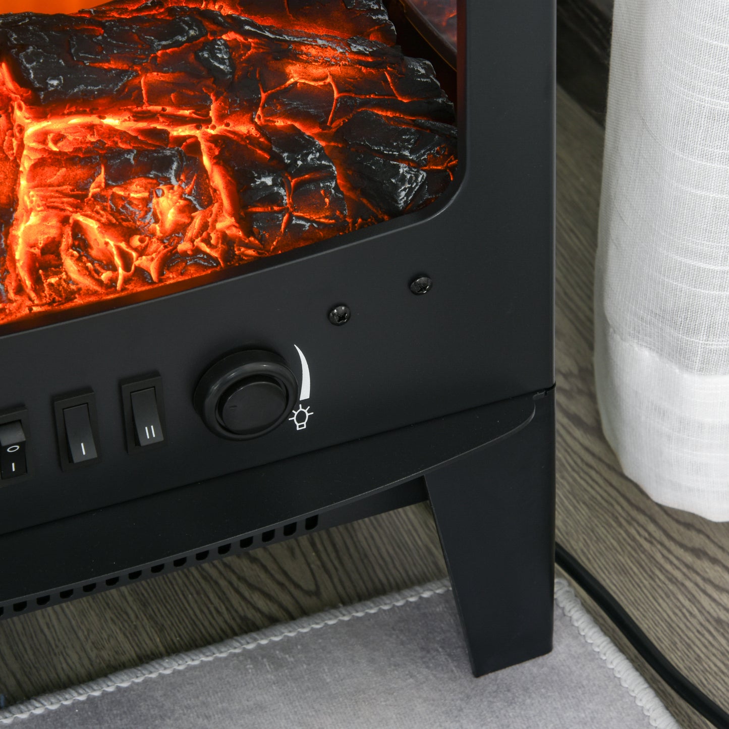 Freestanding Electric Fireplace, 3 Sided,  Flame Effect, 1800W Tempered Glass Heater Black