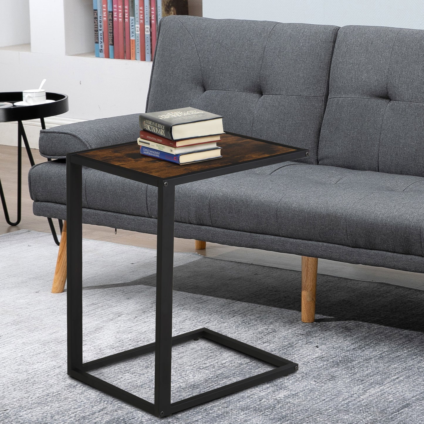 Steel Frame C-Shaped Side Table Brown