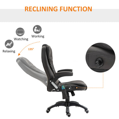 Executive Office Chair, Massage Office Chair, Office Chair, Leather, 135° Reclining, Rocking Function, 360° Swivel, Brown