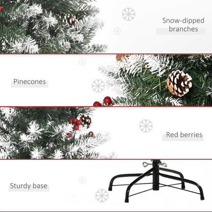 5FT Artificial Christmas Tree Xmas Pencil Tree with Red Berries and Pinecones Holiday Home Indoor Decoration with Foldable Feet