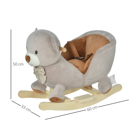 Wooden Cocking Horse, Toddlers Plush Bear Rocking Horse Grey