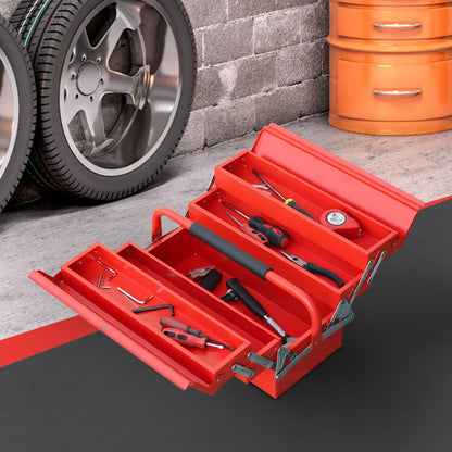 DURHAND Metal Tool Box 3 Tier 5 Tray Professional Portable Storage Cabinet Workshop Cantilever Toolbox with Carry Handle-Red