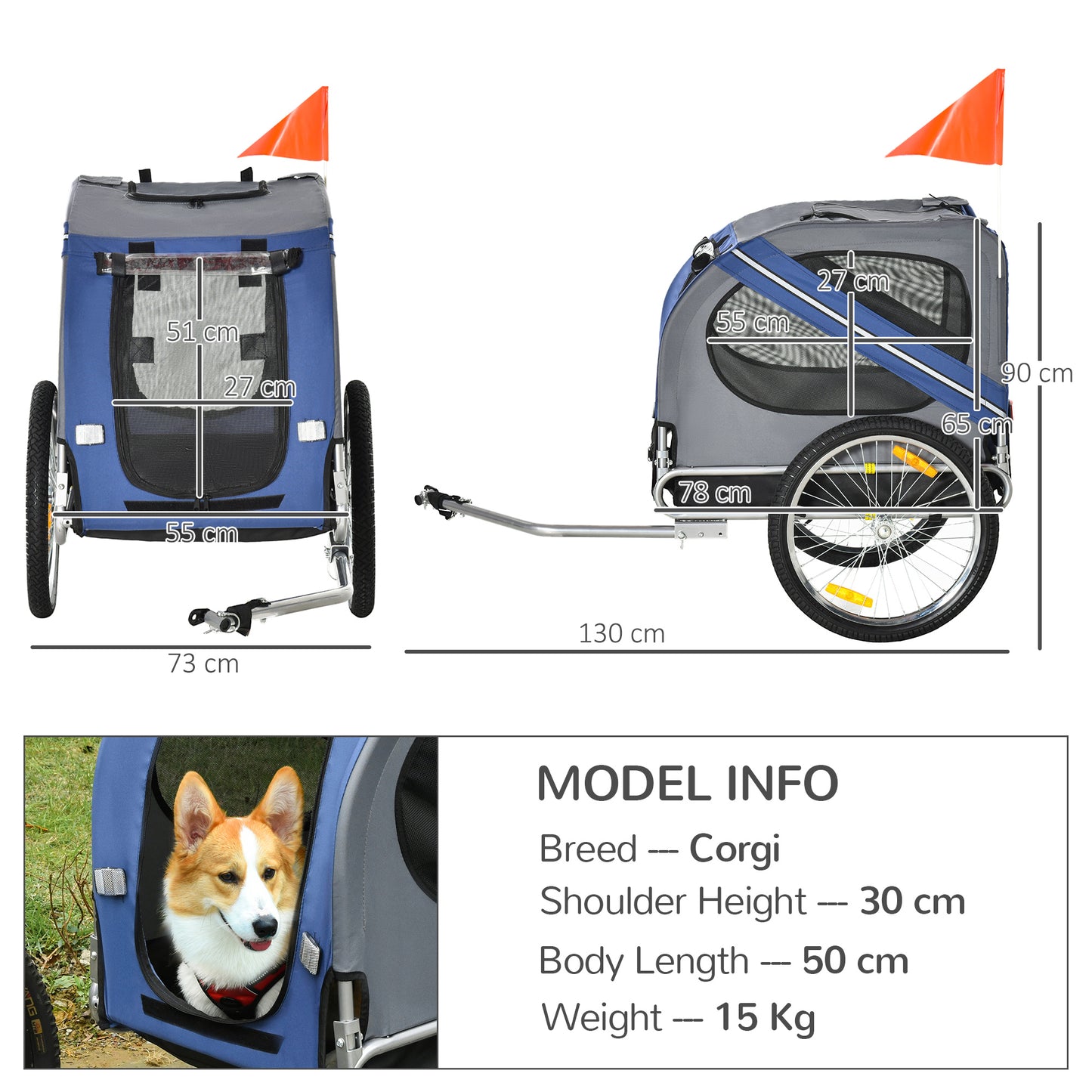 Pet Bicycle Trailer Foldable Dog Cat Bike Carrier with Suspension- Blue