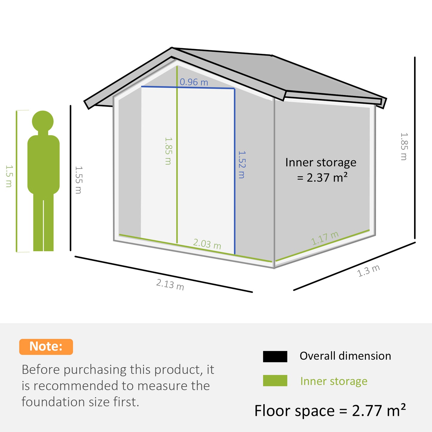 Outdoor Storage Shed, 7ft x 4ft, Large Patio Roofed Tool Metal Storage Building Foundation Sheds Box Outdoor Furniture