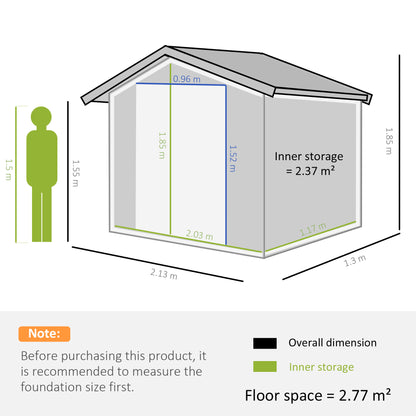 Outdoor Storage Shed, 7ft x 4ft, Large Patio Roofed Tool Metal Storage Building Foundation Sheds Box Outdoor Furniture