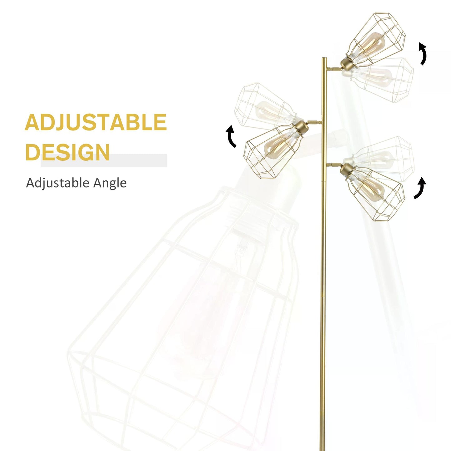 Gold Floor Lamp for Dining Room, 3-Light Tall Standing Lamp  Steel Frame, Foot Switch, Round Base, E27 Living Room Gold