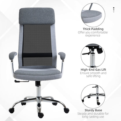 Office Chair Linen Mesh Fabric High Back Swivel Computer Task Desk Chair for Home with Arm, Wheels, Grey