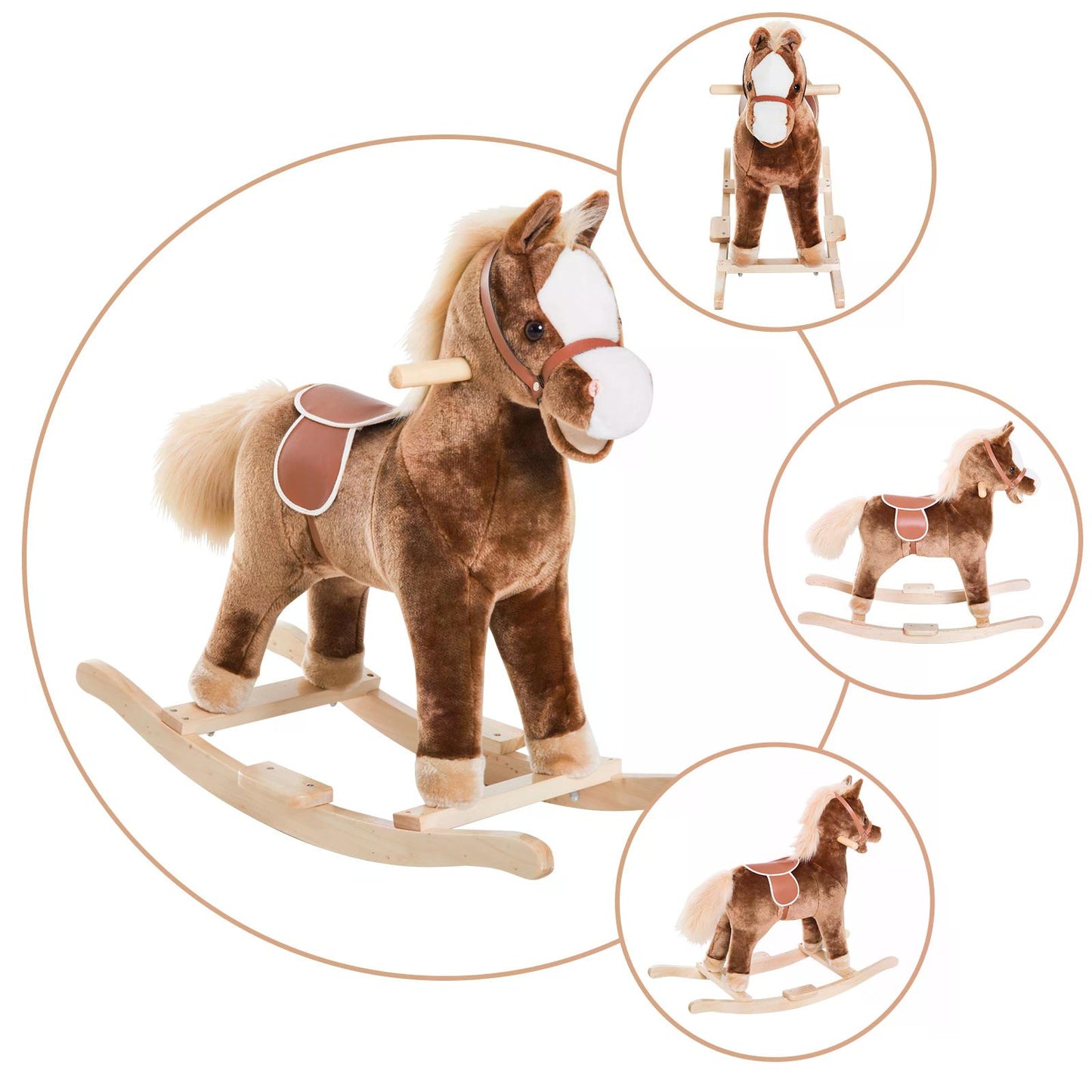 Baby Horse Rocker Kids Rocking Horse Animal Rocker Wooden Ride On Horse Kids Plush Rocking Horse - Brown