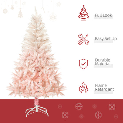 Pink Christmas Tree, 5ft Artificial Christmas Tree, Holiday Home Decoration with Metal Stand, Automatic Open, White and Pink