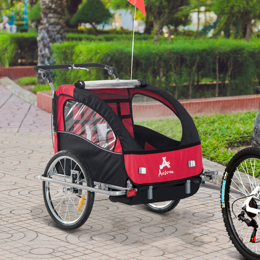 HOMCOM Child Bike Trailer For Kids Baby Cycle,2-Seater-Black/Red