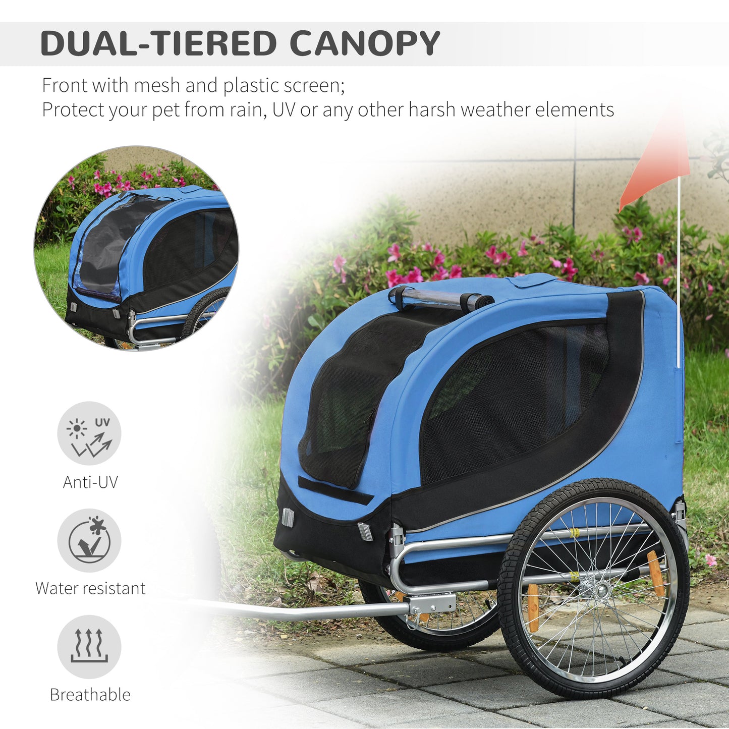 Folding Bicycle Pet Trailer W/Removable Cover-Blue