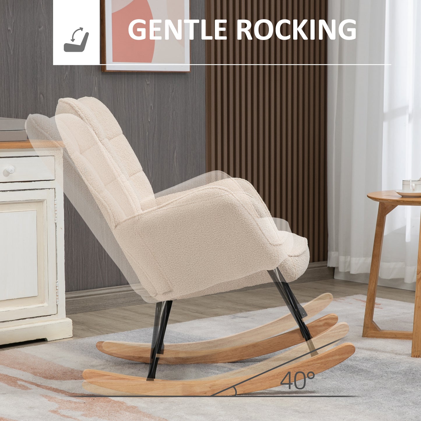 Boucle Rocking Chair, for Nursing, Berber Fleece Nursery Glider Rocker, Modern Armchair for Living Room, Beige