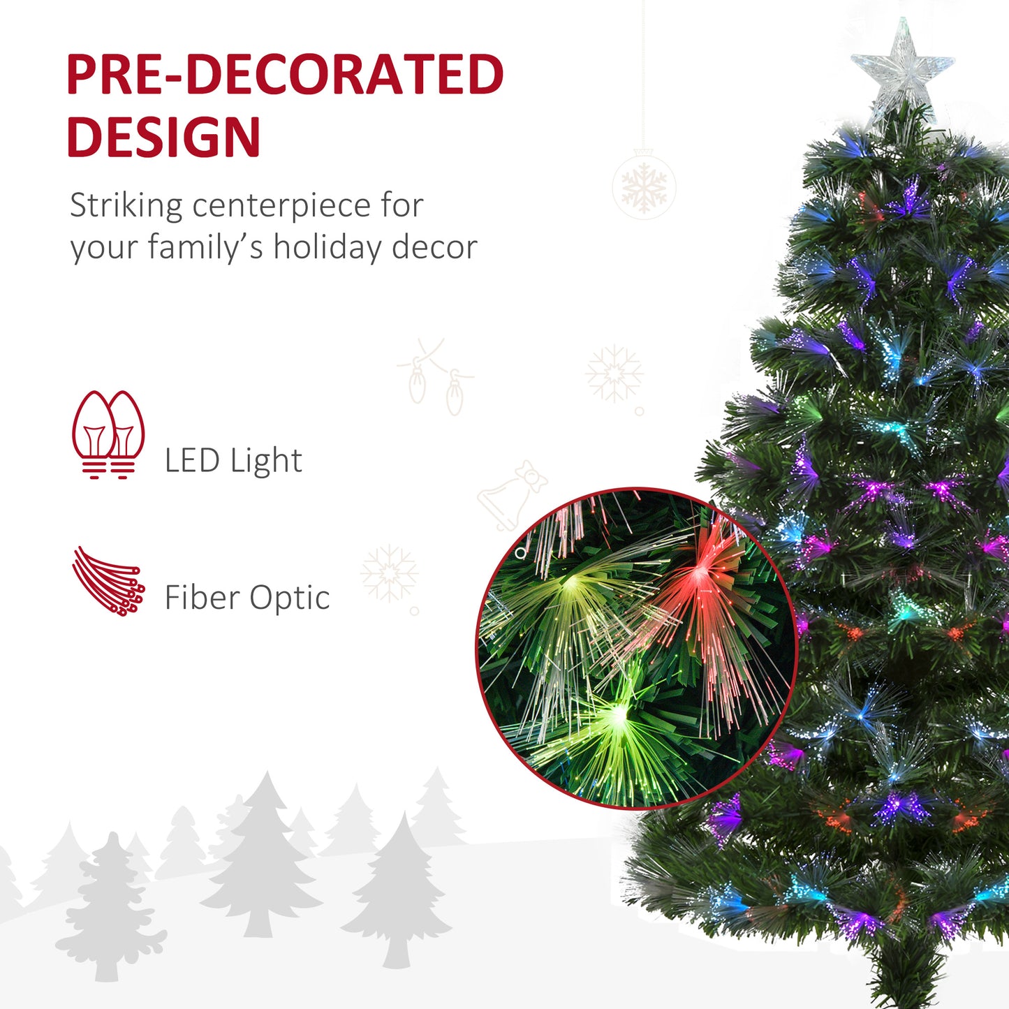 4ft Tall Artificial Tree Fiber Optic Colorful LED Pre-Lit Holiday Home Christmas Decoration with Flash Mode, Green