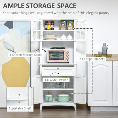 Kitchen Buffet and Hutch Wooden Storage Cupboard with Framed Glass Door,Microwave Space for Dining and Living Room, White