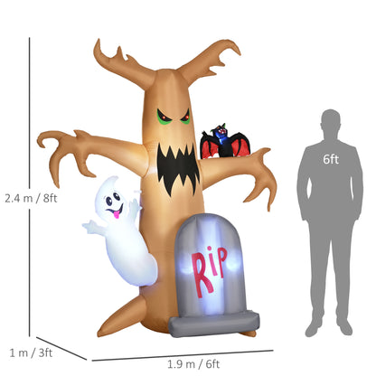 8ft Inflatable Halloween Decorations，Ghost Tree with White Ghost and Tombstone, Blow-Up Outdoor LED Display