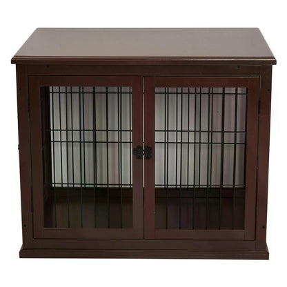 Small Dog Wooden Crate, 66cm Indoor w/ Metal Wire 3 Doors Latches Base Brown