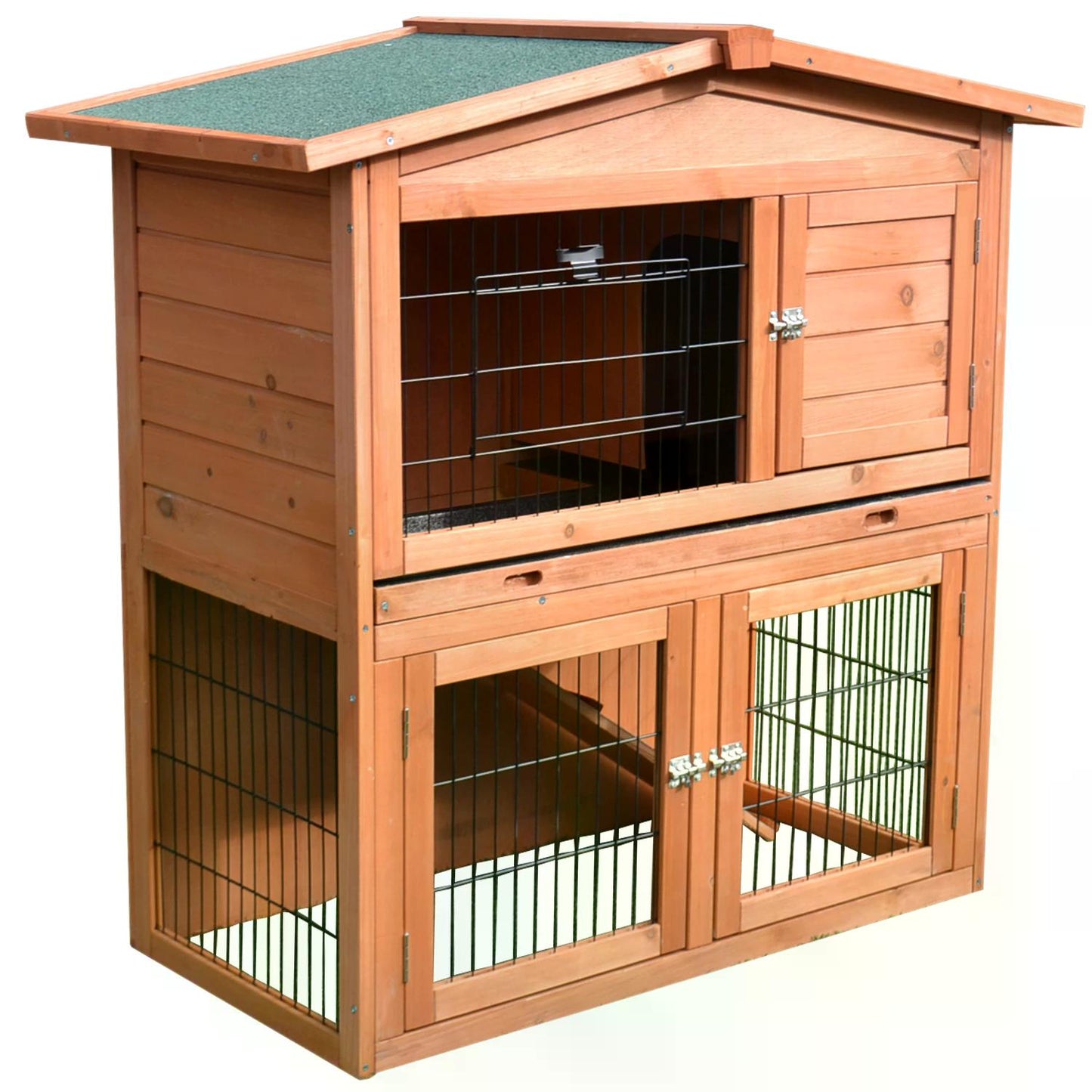 Outdoor Rabbit Hutch, Bunny Cage, Wooden, Small Animal House with No Leak Tray, Ramp, Weatherproof Roof for Outdoor