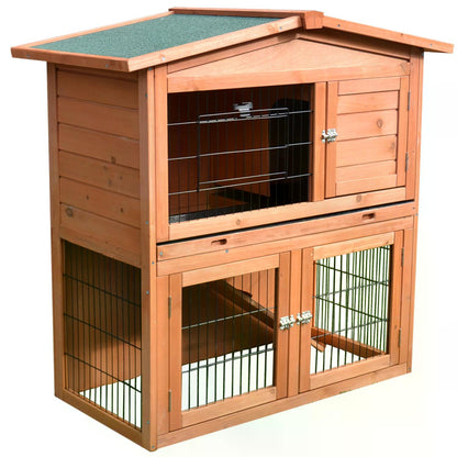 Outdoor Rabbit Hutch, Bunny Cage, Wooden, Small Animal House with No Leak Tray, Ramp, Weatherproof Roof for Outdoor