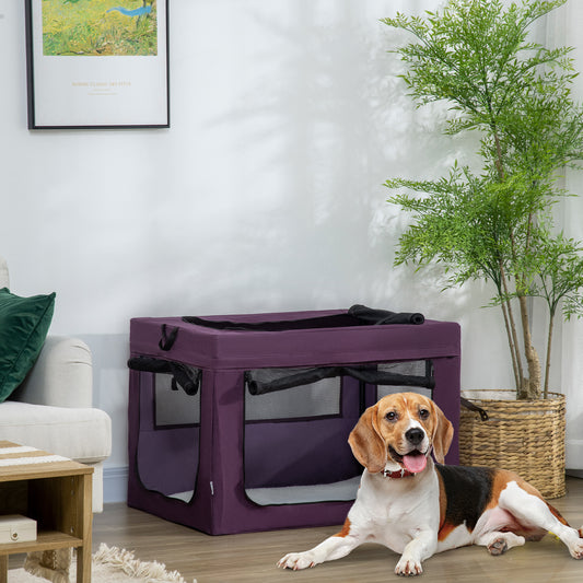 PawHut Cat Carrier, Dog Carrier, Dog Travel Crate, Folding Fabric Soft 90Lx63Wx63Hcm-Purple 