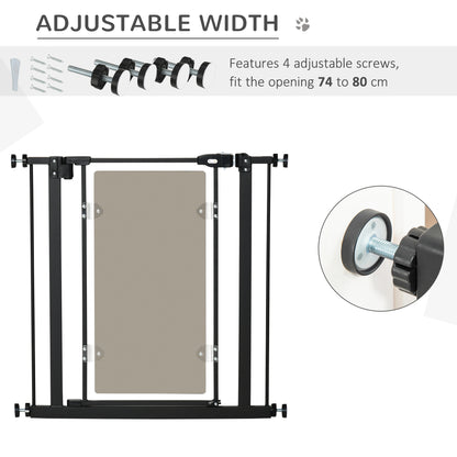 Pressure Fit Pet Safety Gate, Auto-Close Dog Barrier Stairgate, with Double Locking, Acrylic Panel for Doors, Hallways, Staircases, Black