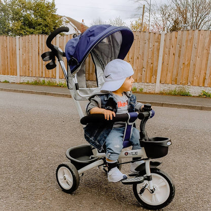 HOMCOM 4-in-1 Baby Tricycle Stroller Kids Folding Trike Detachable w/ Canopy Blue 