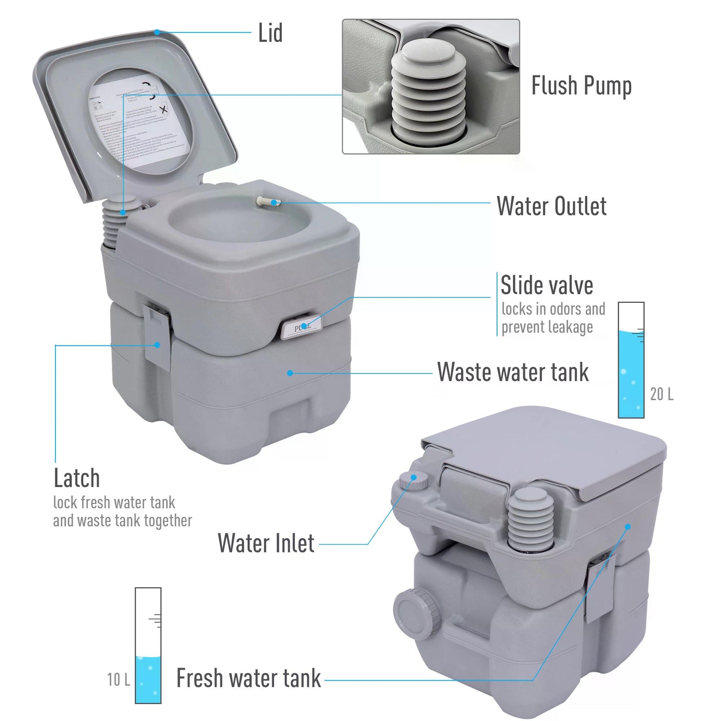 Portable Camping Toilet Portable Potty-Grey