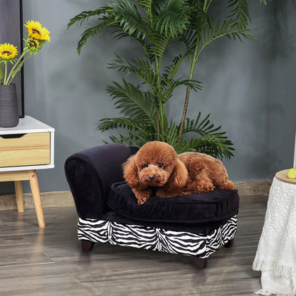 Pawhut Fabric Cat Sofa, 57x34x36cm-Black, Zebra-Stripe with Storage Box Pet Couch Pet Storage Sofa Bed  