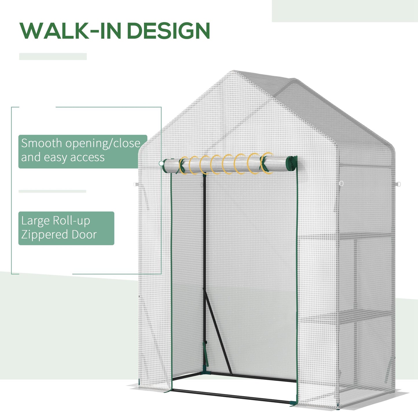 Greenhouse for Outdoor Portable Gardening Plant Grow House w/ 2 Tier Shelf Roll-Up Zippered Door PE Cover 143 x 73 x 195cm