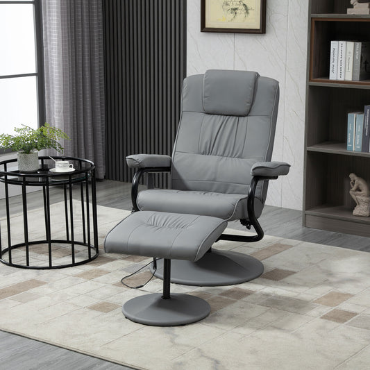 HOMCOM Swivel Recliner Armchair, 10-point Massage, w/ Footstool, 145° Reclining, 360° Swivel, Grey 