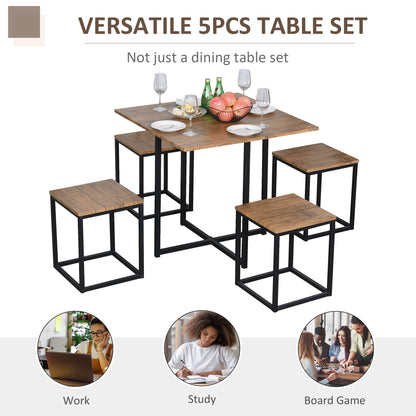 MDF Topped Steel 5-Piece Dining Table w/ 4 Stools Set Black