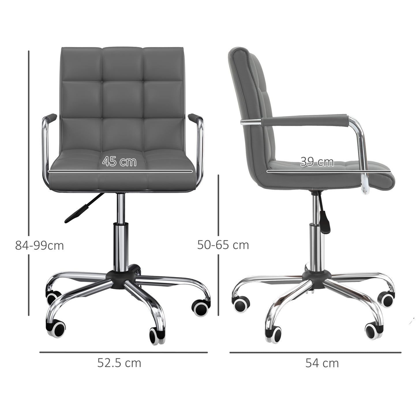 Mid Back Swivel Office Chair Computer Chair with Arm, Wheels, Adjustable Height, Grey