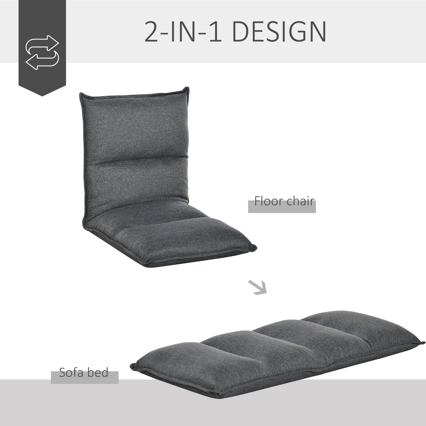 Floor Chair, Foldable, Linen Fabric, with 90°-180° Adjustable Backrest, Thick Seat Cushion, 45cm x 55cm x 67cm Grey