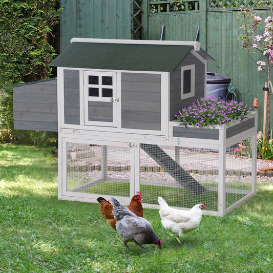 PawHut 160cm Hen Coop，Wooden, With Garden Box, Run Area, Nesting Box 